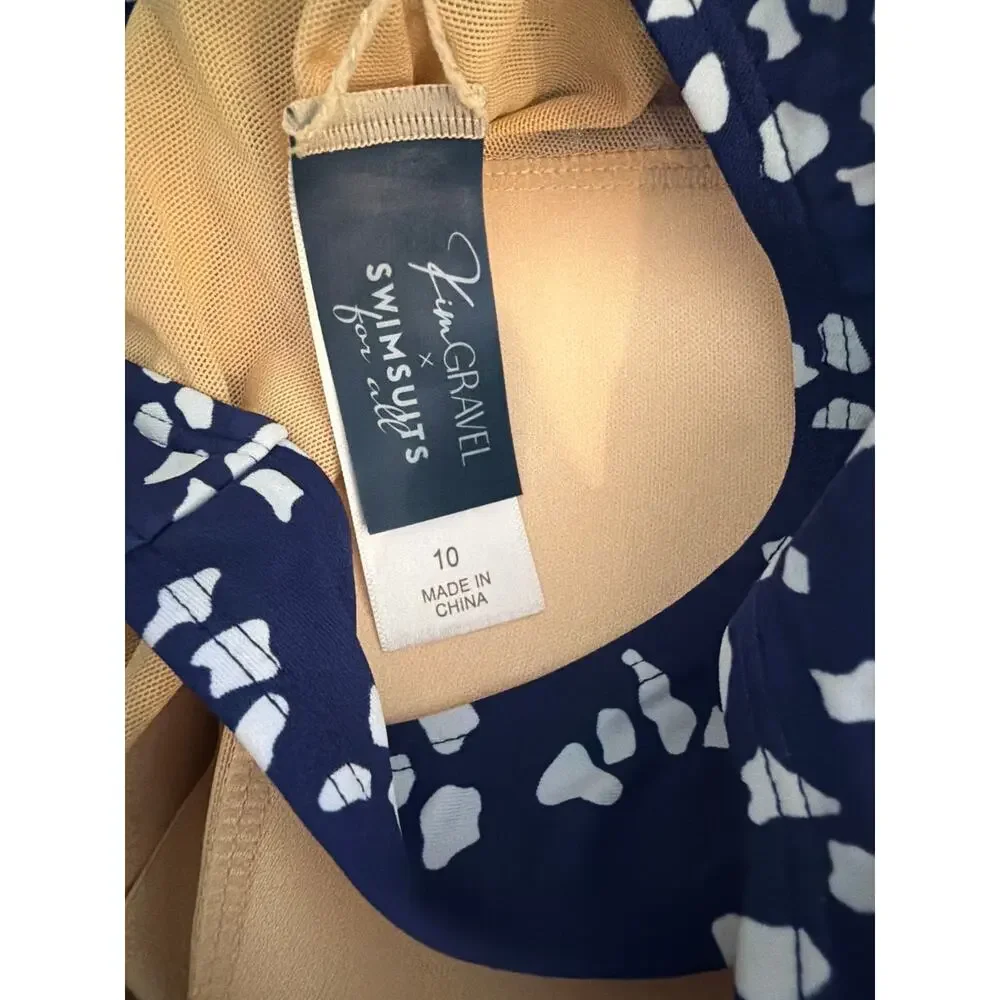 Kim Gravel x Swimsuits For All Sarong Front 1-Piece Suit navy confetti sz 10